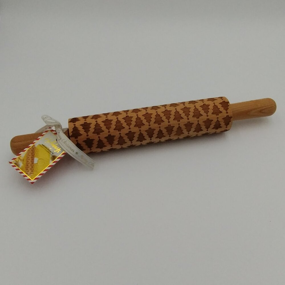 Ciroa Beech Wood Christmas Tree Rolling Pin NWT